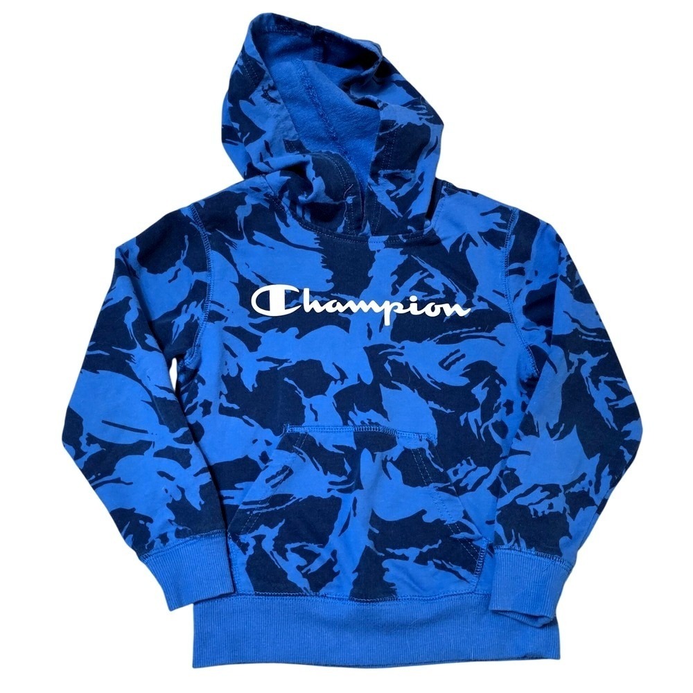 Champion Kids Blue Camo Pullover Hoodie Sweatshirt Athletic Apparel Sz 6